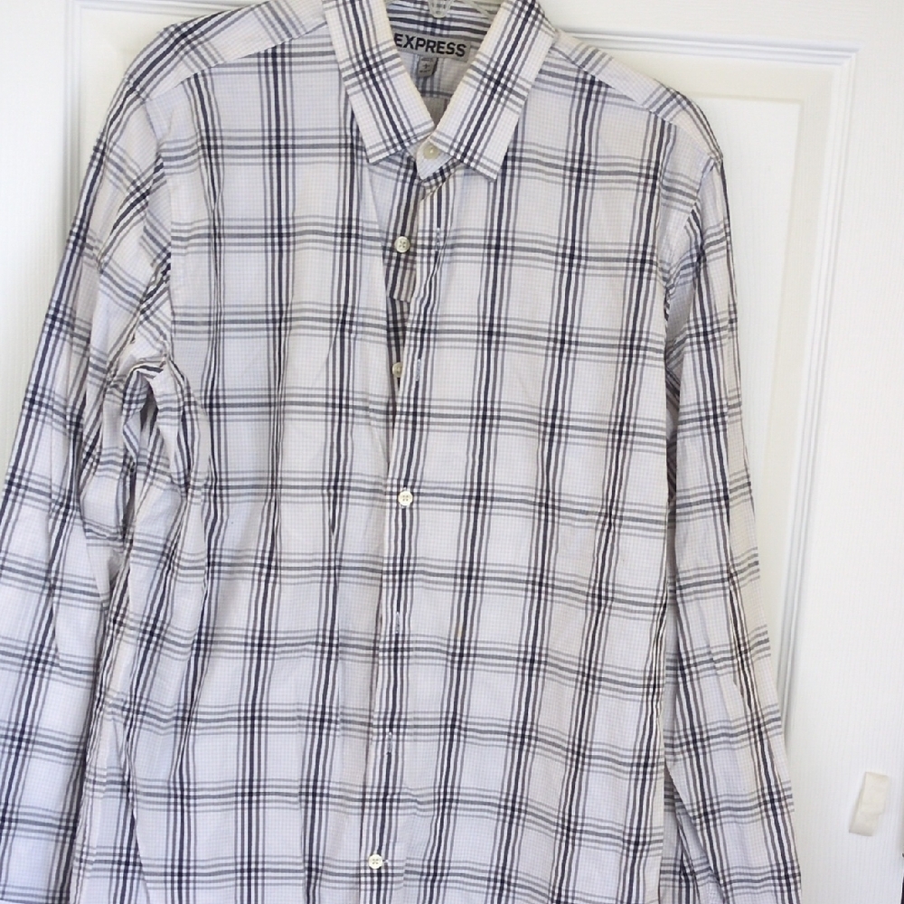 Express Men's Casual Plaid Shirt - Black,White,Gray